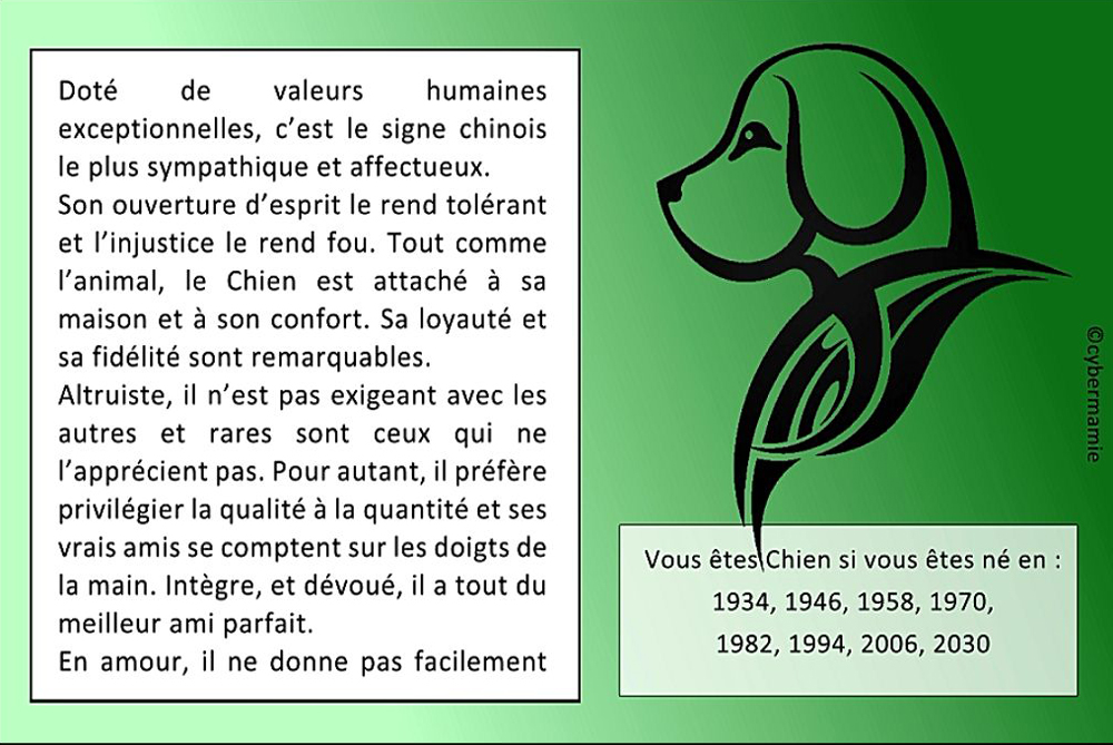 carte signe chinois chien