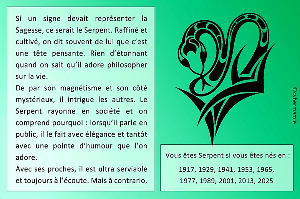 carte signe chinois serpent